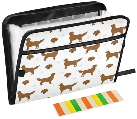 Hunde-Aktenordner mit 13 Fächern, erweiterbare Dokumentenmappe für Dokumente, Schule, Studenten, Büro, ästhetischer Ordner mit Etiketten, A4, Briefgröße