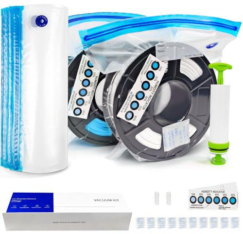 YOOPAI Filament Vakuumbeutel Kit Mit Handpumpe für Filament Aufbewahrung, 10 Filament Beutel Plus 10 Trockenmitteln, 10 Feuchtigkeitsanzeigekarten und 2 Clips, Filament Aufbewahrungsbox 34x30 cm