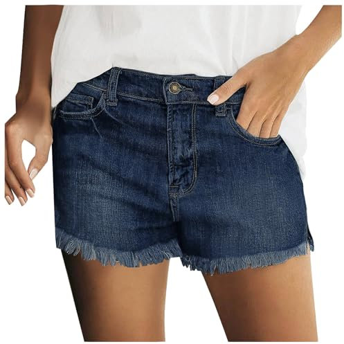 Viunychn Kurze Hose Damen Jeans Ripped Denim Shorts Crimpen Kurze Hosen Stretch Kurze Mädchen Gummiband Sommer Jeans Short Mit Taschen Shorts Mittlere Taille Zerrissene Kurze