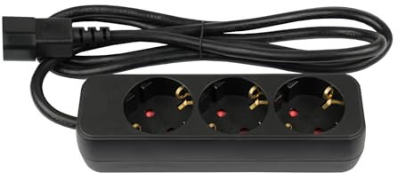 Steckdosenleiste, 3-Fach, C14 Kaltgeräte-Stecker an 3X Schutzkontakt-Buchse, Berührungsschutz, schwarz, 1,5m