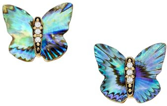 Fossil Damen Ohrringe aus goldfarbenem Edelstahl mit Pfosten-/Bolzenverschluss, Hellblau