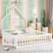 Kinderbett Bodenbett Doppelbett 140x200 cm mit Sicherheitsgitter&Lattenrost&Schornsteinform, Montessori Bett Bed Gitterbett Hausbett Holzbett Bettgestell Jugendbett, Kiefernholz, Ohne Matratze, Weiß