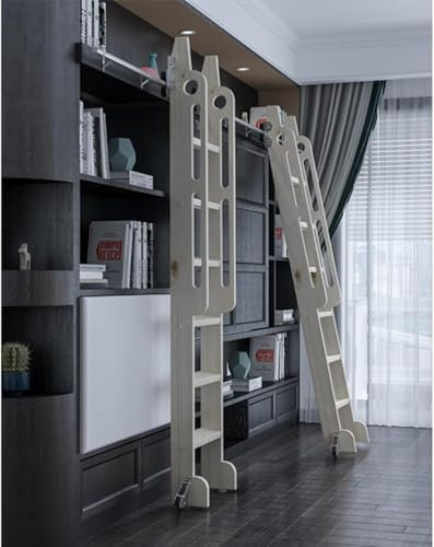 Einziehbare Bibliotheksleiter mit Rollen für das Home Office, Gleitschienensatz für Bücherregale, robuste Mobile Leiterschiene aus rundem Stahlrohr, Bodenrolle mit Bremse (ohne Lei