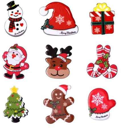 JewelryWe Weihnachtsbrosche 9er Set Weihnachten Brosche: Kleine Emaille Anstecknadel Schneemann Weihnachtsmann Weihnachtsbaum Bär Elch Weihnachtsmütze Weihnachtssocken Handschuhe Pins Geschenk