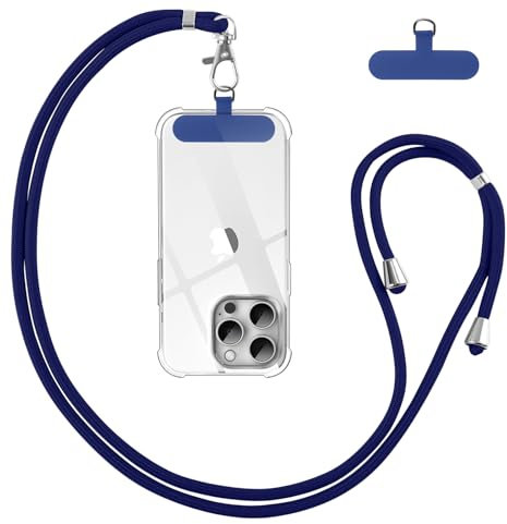Vauki Cordon Telephone Portable, Tour de Cou Téléphone Universelle avec Patch, Réglable Amovible en Nylon Collier Lanière Corde en Bandoulière Compatibles avec Plupart des Smartphones Case, Bleu 01