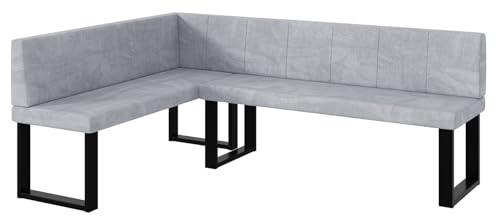 MEBLINI Eckbank für Esszimmer - Küchenbank - Essecke - Sitzecke Küche - Peter - U-Beine 142x196x87cm Links - Hellgrau Samt