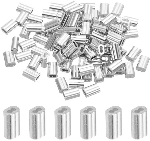QUARKZMAN Manchon de Sertissage en Aluminium Double Virole pour Câble en Acier, 1,2 mm, 3/64, Argent, 100 Pièces