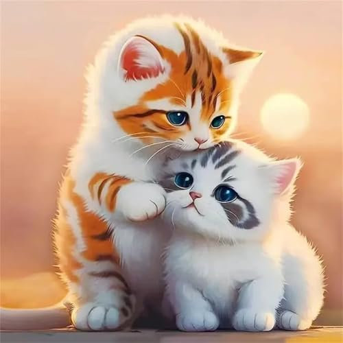 Malen Nach Zahlen Erwachsene Süße Katze,DIY Handgemalt Ölgemälde Kit für Anfänger Ohne Rahmen mit Acrylfarbe und 3 Pinseln für Geschenke und Home Wand Dekor - 30x30cm