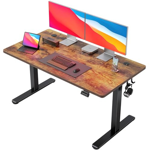 FEZIBO Electric Standing Desk for Gaming 140 X 60 cm Heigh Adjustable Standing desk with digital display panel, Ergonomic Home Office Desk for sit stand Table with Splice Board & Rustic Surface