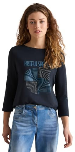 CECIL Damen B322764 Shirt Mit Schimmer-Print, Universal Blue, XL EU