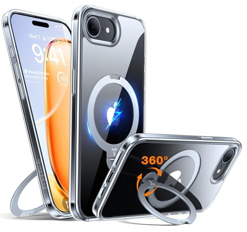 TORRAS for iPhone 16e Case 2025 with Magsafe, 360° Spin Magnetic Kickstand, 12FT Military Shockproof, Slim Thin but Sturdy, Velvety Touch Protective for iPhone 16e Case Cover, Diamond Clear