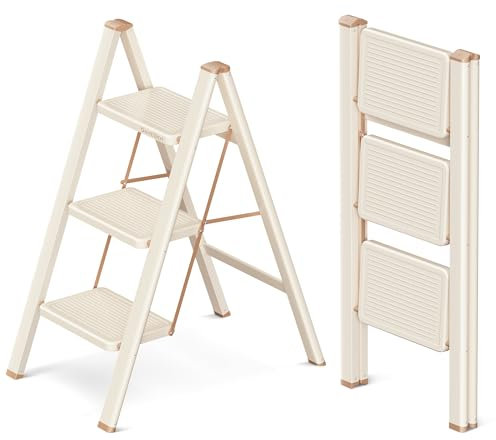 GameGem Scaletta a 3 Gradini per Adulti, Scala Pieghevole con Base Sicura, Pedane Allargate, Design Estetico che si Integra Perfettamente negli Interni Domestici