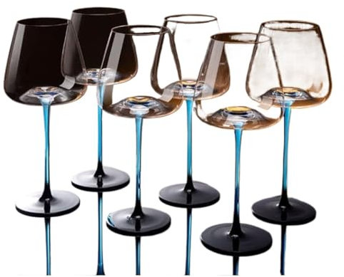 BTWYU Set di bicchieri da vino Bellissimi bicchieri da vino in cristallo blu Bicchieri da vino rosso a stelo lungo blu Bicchieri da champagne 520 ml/17,6 once personalizzabili(Set of 6)