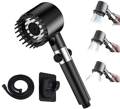 Deutsche Multifunktions-Handbrause mit 3 Modi und PP-Baumwoll-Filterkopf (Schwarz)