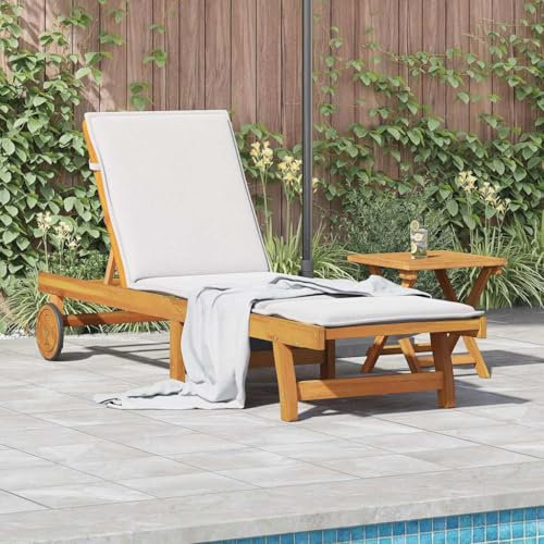 Myheimly Sonnenliege mit Tisch Massivholz Akazie Braun, Liege, Outdoor Liege, Sonnenliege Holz, Holzliege, Gartenliege