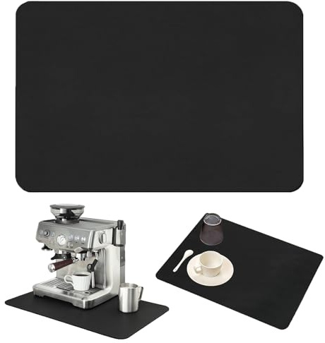 Geschirr Abtropfmatte Kaffeemaschine Unterlage 60 X 50 cm Schwarz | Schnelltrocknend Saugfähige Abtropfmatte unter Espressomaschine Gummi Gesichert Fleck abdeckendes Trocknung Pad