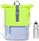Rucksack Herren Plane Time Bag Kurierrucksack Roll-Top Fahrradrucksack Sport Fitness Damen 23 Liter A4 12821 + Flasche (Neon Gelb Reflektor 12832)
