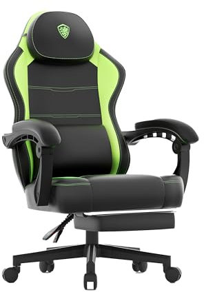 Dowinx Gaming Stuhl, Ergonomischer Gamer Sessel aus PU-Leder mit Lendenstütze, Massagefunktion und breiter Rückenlehne, Belastbar bis 150 kg, Hellgrün