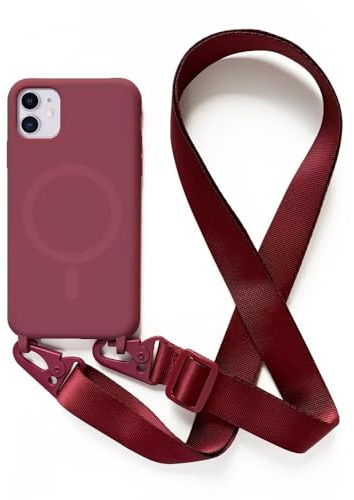 2NSPDRGNI Handykette Schutzhülle kompatibel mit iPhone 11 Handyhülle mit Band,Kabellosem Laden Hülle Halsband Lanyard Silikonhülle,Rot
