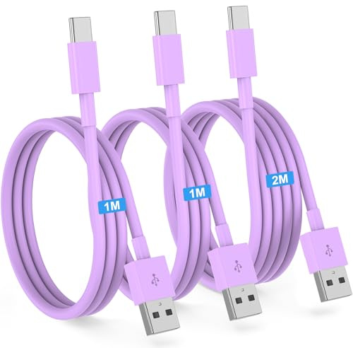 USB C Charger Cable Fast Charging for IPhone 15/16/17,3Pack [1M+1M+2M] Apple USB to USB C Carplay Cable Type C Car Charger Cord for iPhone 16 15 17 Pro Max/16 15 Plus/17 Air/17E,Samsung S26 S25-purple