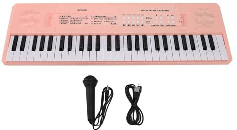 54 tecla Llave electrónica Piano Piano Plasticador Durable Durmento Teclado de piano eléctrico con micrófono para niños Aprendizaje musical al aire libre en interiores (Rosado)