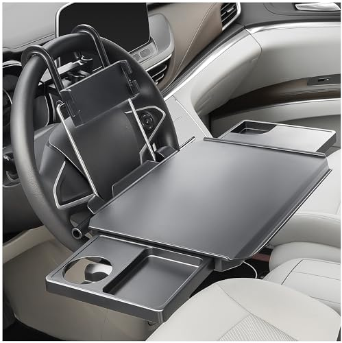 Paffenery Large Car Steering Wheel Tray Back Seat Headrest Tray with Phone Holder, Steering Wheel Desk Food Table for Car Laptop Mount Steering Wheel for Large SUVs, Trucks & Vans,18