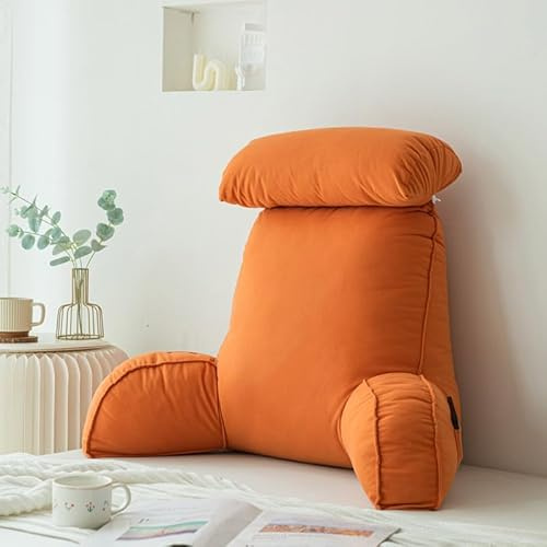 Homesally Lesekissen, Bett-Sitzkissen, Kuschelkissen, Rückenlehne mit Seitentasche und höheren Armen, Kuschelkissen für Schlafzimmer, Gaming, Arbeiten, Entspannen,Orange