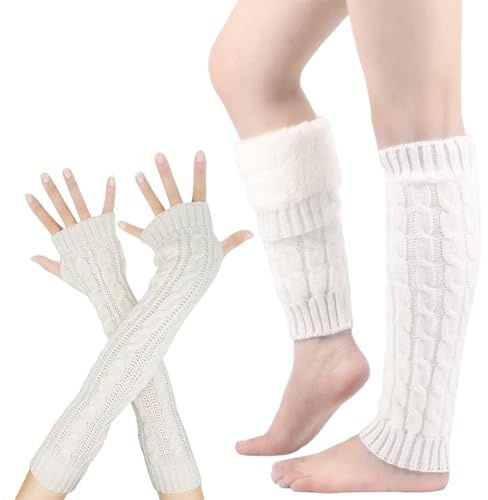 Warme Stulpen & Armwärmer Damen,Winter Crochet Strick Bein Stulpen Kniestrümpfe,Beinwärmer Warm Und Bequem Langer Beinwärmer Crochet Stricken Für Ballett, Tanz, Sport Weiß