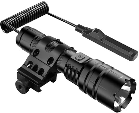 WindFire Tactical Torch with Picatinny Rail Mount, 1600 Lumen LED Weapon Light Flashlight Rechargeable with Remote Pressure Switch, 5 Modes, 5 Colors Lens, Red/White/Bule/Green Lights for Hunting