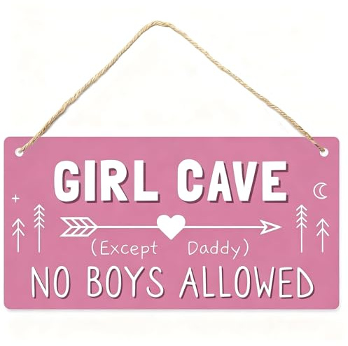 Pink Rustic Wooden Door Sign for Girls Bedroom | Durable Hanging Name Plaque with Humorous Saying - Kids Room Decor Accessories (30cm x 15cm)