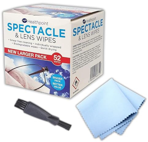 Glasses Wipes 52 Pack Glasses Cleaner Kit, Fast-Dry Spectacle Wipes – Bundled with Lens Brush & Microfibre Cloth for Streak-Free Eyewear and Screen Care