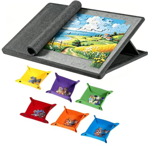Jigsaw Puzzle Board with Adjustable Stand & Cover for 1000 Pieces | Felt Mat, Includes 6 Sorting Trays, Lightweight, Portable