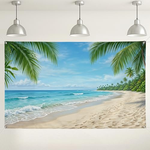 Hintergrund mit tropischer Strandszene, Palme, Ozeanblick, Fotografie-Hintergrund, Sommerurlaub, Party-Dekorationen, Innen- und Außenbereich, Veranstaltungszubehör, 180 x 109 cm