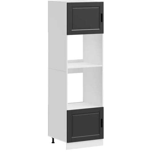 HFXHIJXQ Armoires de Four 2 pcs Porto Noir - Meuble de Cuisine pour Four et Micro-Ondes, Colonne de Rangement Compacte en Bois d'Ingénierie avec Pieds Réglables, 60 x 57 x 207 cm
