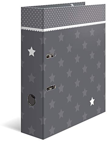 HERMA Ordner A4 Sterne Grau, 7 cm breit, Kinder Ringordner mit Stern Motiv, bunter Aktenordner mit Innendruck für Jungen und Mädchen