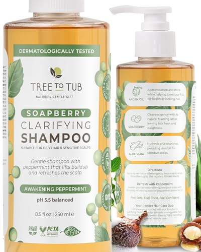 Tree To Tub Peppermint Shampoo for Oily Hair & Sensitive Scalp, 250 ml | Clarifying, For All Hair Types, Sulfate-Free, Vegan & Cruelty-Free, Argan Oil & Aloe Vera, Peppermint, pH-Balanced, Daily Use