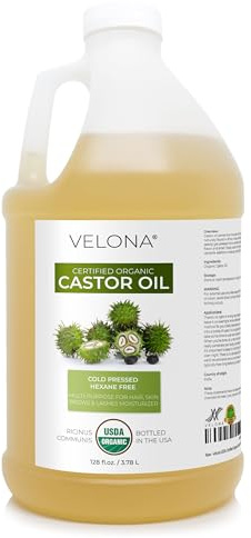 velona USDA Certified Organic Castor Oil - 1 Gallon / 128 Fl Oz | For Hair, Boost Eyelashes, Eyebrows | Cold pressed, Natural Oil, USP Grade | Hexane Free