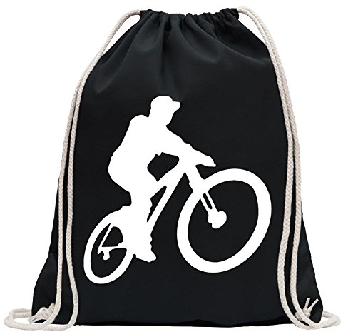 Kiwistar - Turnbeutel - schwarz - Mountainbiker MTB Downhill - Fun Rucksack Sport Beutel Gymsack Baumwolle mit Ziehgurt