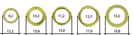 50-teiliges Fitschenring-Sortiment, je 10 x Ø 9/10/11/12/13 mm, zum Anheben von Türen, vermessingter Stahl, Unterlegscheiben, Beilagscheiben, Distanzscheiben, Türheber