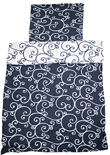 SVITA Microfaser Bettwäsche Set 135x200 2-teilig Blau-Weiß mit Ornament-Muster und Reißverschluss warm atmungsaktive Bett- und Kissenbezüge