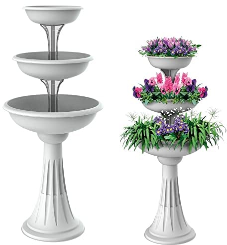Bama Spa Blumenständer mit 3 Pflanzschalen Blumen Pflanz Säule Treppe Schale Kräuter Topf Weiß