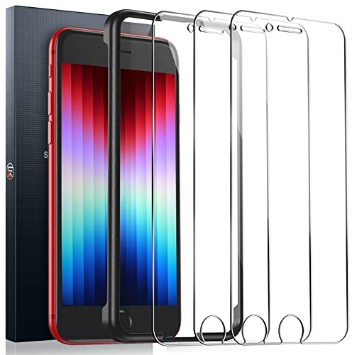 LK 3 Stück Displayschutzfolie aus Hartglas, kompatibel mit iPhone SE 2022/2020/3, Displayschutzfolie für iPhone 8/7/6S/6, blasenfrei und kratzfest, mit Installationsrahmen (Härtegrad 9H, Ultra HD)