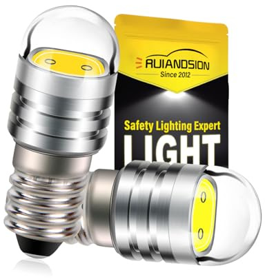 Ruiandsion 2pcs 12V E10 Base Socket Ampoule LED COB 2W LED Mise À Niveau Ampoule Remplacement pour Phares Lampes De Poche Torche Ampoules, 4300K Blanc Chaud