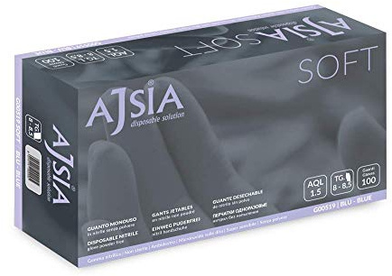 GUANTI AJSIA SOFT IN NITRILE SENZA POLVERE MONOUSO CONF. 100PZ TAGLIA S