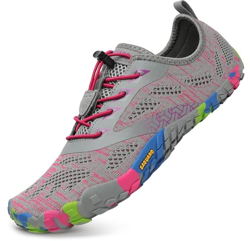 SAGUARO Barfußschuhe Damen Fitnessschuhe Herren Barfussschuhe Schnell Trocknend Traillaufschuhe rutschfest Unisex Aquaschuhe Atmungsaktiv Leicht Sommer Outdoor Wasserschuhe Rosagrau 41 EU