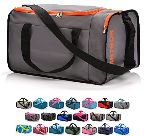 Sac de Sport Sac Sport Femme Homme Enfant Fille Bag Sac Voyage Bagage Duffel Moderne Fitness Sac molletonné Gym Vacances Sac bandoulière Fitness Travail Petit Grande (20 L, Orange/Gris)