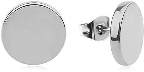 Ohrringe Silber rund für Damen - Wasserfest I Silberne Knopf Ohrstecker mit Platte I Minimalistische Edelstahl Kreis Stecker