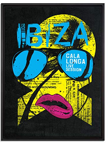 Pixxprint Ibiza Black Leinwandbild 80x60 cm im Bilderahmen, Wandbild, Schattenfugenrahmen, Kein Poster