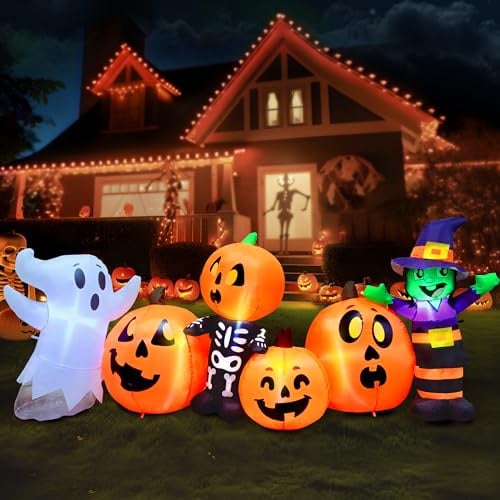 Joiedomi DREI Aufblasbare Halloween-Figuren und Kürbisbeet Aufblasbare aufblasbare Gegenstände mit eingebauten LEDs für Halloween-Partys im Innen- und Außenbereich, Hof, Rasen, Gartendekorationen