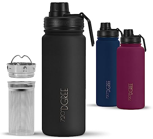 720°DGREE Edelstahl Thermo Trinkflasche 530ml “noLimit” +Früchtebehälter - Auslaufsicher, Kohlensäure geeignet, BPA-Frei - Isolierflasche mit Schraubverschluss für Kinder, Schule, Sport +Sportdeckel